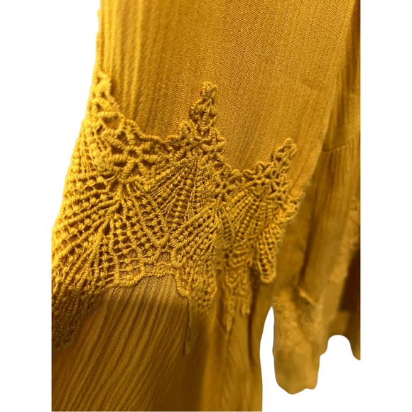 TAYLOR & SAGE MUSTARD YELLOW EMBROIDERY LACE DETAIL BELL SLEEVE BOHO BLOUSE SZ S - Picture 6 of 11